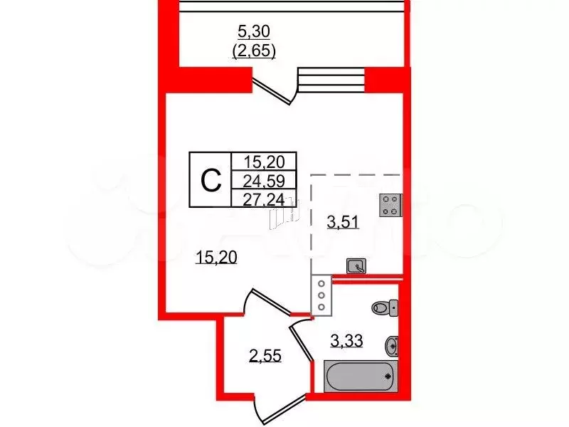 Квартира-студия, 27 м, 6/12 эт. - Фото 0