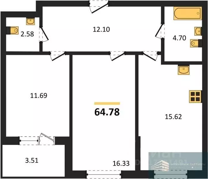2-к кв. Воронежская область, Воронеж ул. Ломоносова, 116Б (64.8 м) - Фото 0
