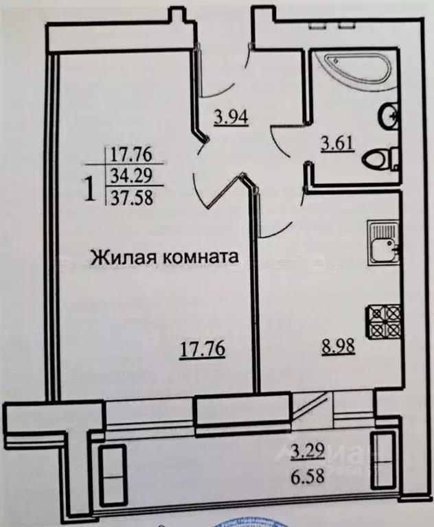 1-к кв. Татарстан, Казань Даурская ул., 44А (34.5 м) - Фото 2