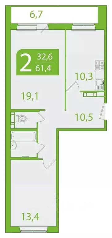 2-к кв. Томская область, Томск ул. Пришвина, 46 (58.12 м) - Фото 0