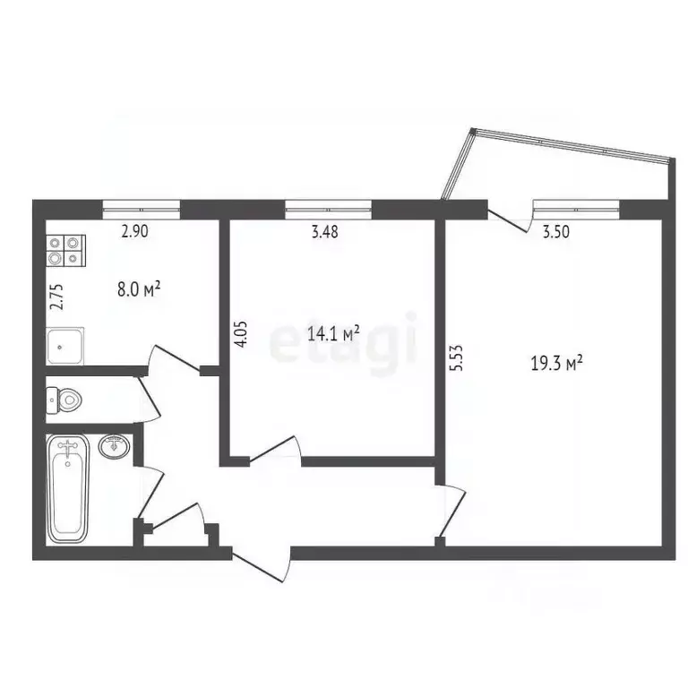 2-к кв. Омская область, Омск ул. Химиков, 12 (52.9 м) - Фото 1