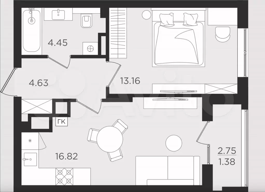 1-к. квартира, 40,4 м, 2/9 эт. - Фото 1