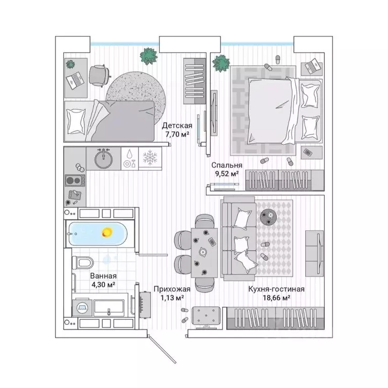 2-к кв. Приморский край, Владивосток Гринвуд жилой комплекс (42.2 м) - Фото 1