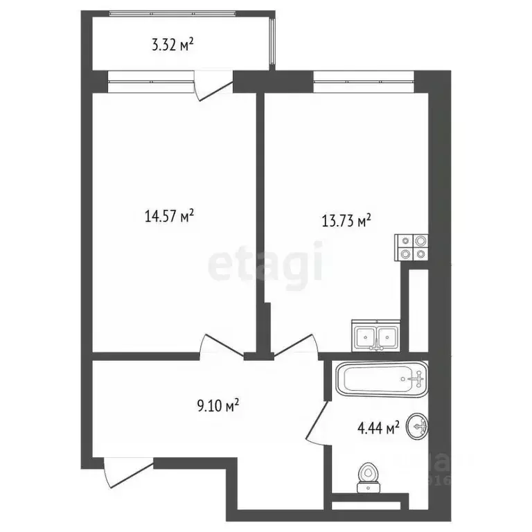 1-к кв. Калининградская область, Гурьевский муниципальный округ, пос. ... - Фото 1