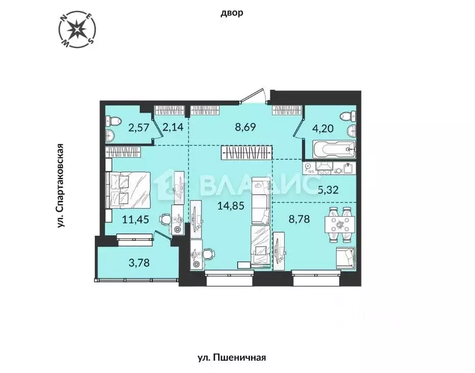 2-к кв. Иркутская область, Иркутск ул. Ивана Кочубея, 2 (62.0 м) - Фото 1