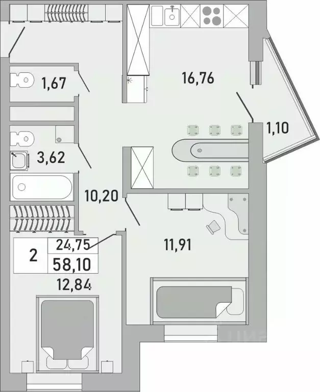 2-к кв. Башкортостан, Уфа Бакалинская ул., 9/1 (58.1 м) - Фото 1