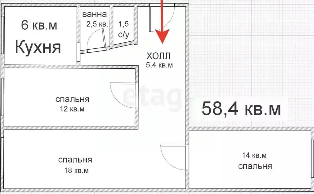 3-к кв. Адыгея, Майкоп Кирпичная ул., 51 (58.4 м) - Фото 2