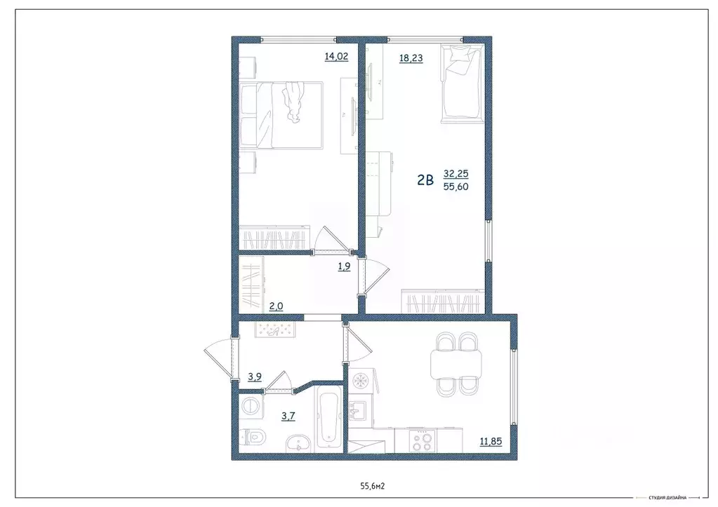 2-к кв. Тверская область, Тверь ул. Левитана, 93А (55.6 м) - Фото 2