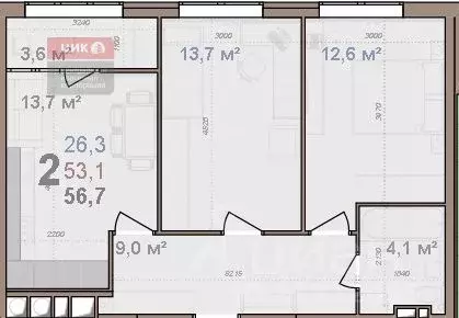 2-к кв. Рязанская область, Рязань Медицинская ул., 3 (56.7 м) - Фото 2