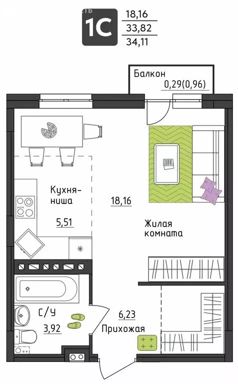 Квартира-студия: Пермь, Верхне-Вишерская улица, 40 (34.11 м) - Фото 0