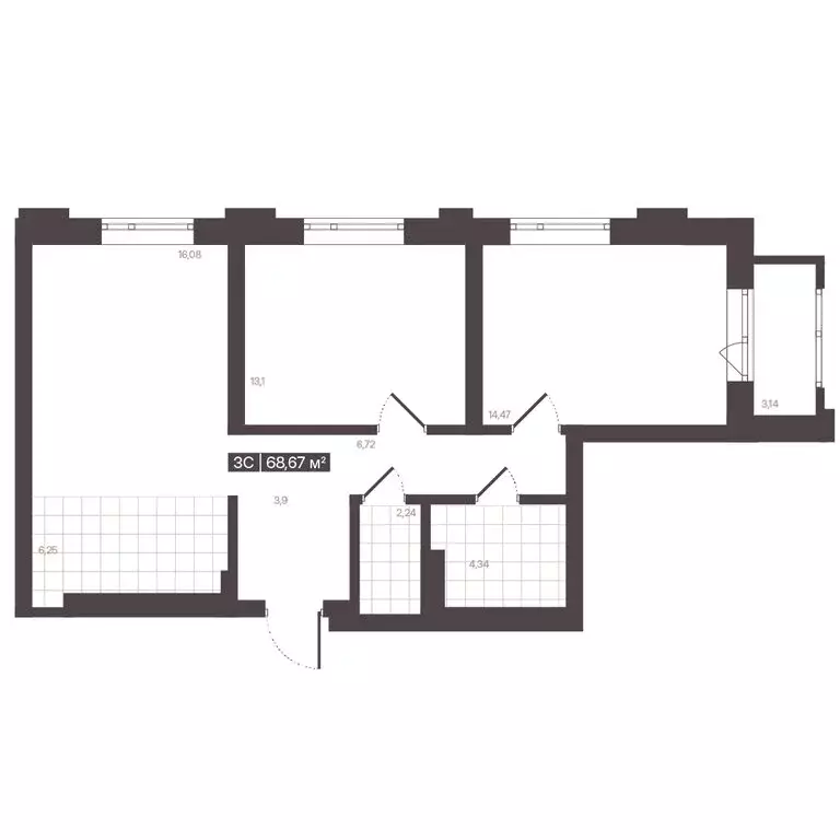 3-комнатная квартира: Кемерово, улица Гагарина (68.67 м) - Фото 1