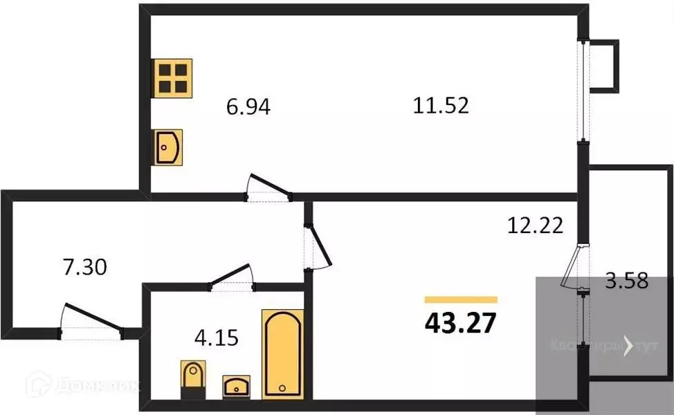 Продаётся 1-к квартира, 43.27 м - Фото 0