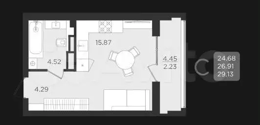 Квартира-студия, 26,9 м, 4/9 эт. - Фото 1