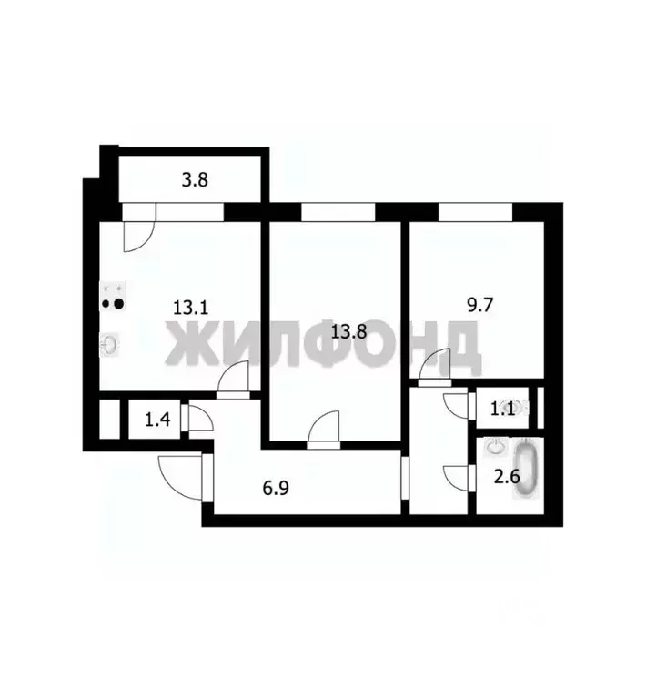 2-к кв. Новосибирская область, Новосибирск ул. Титова, 236/2 (52.0 м) - Фото 1