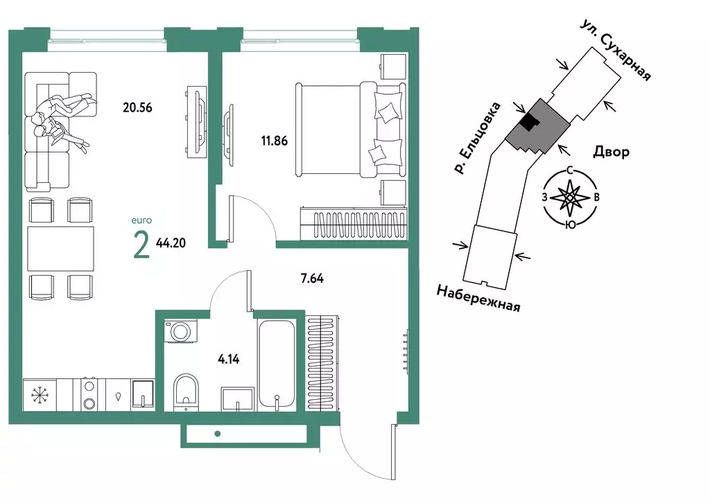 2-комнатная квартира: Новосибирск, Сухарная улица, 109/2 (44.2 м) - Фото 0