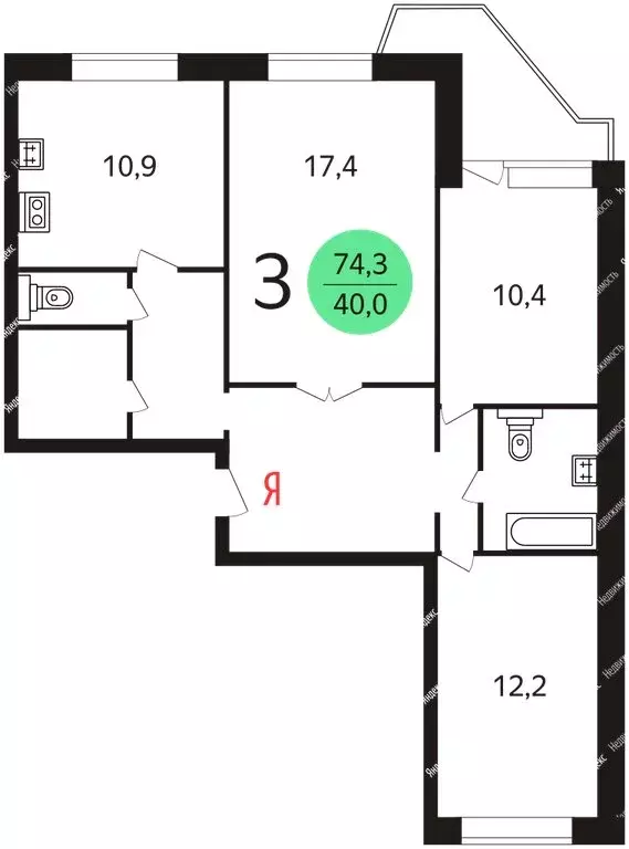 3-комнатная квартира: Москва, Пятницкое шоссе, 6к4 (74 м) - Фото 0