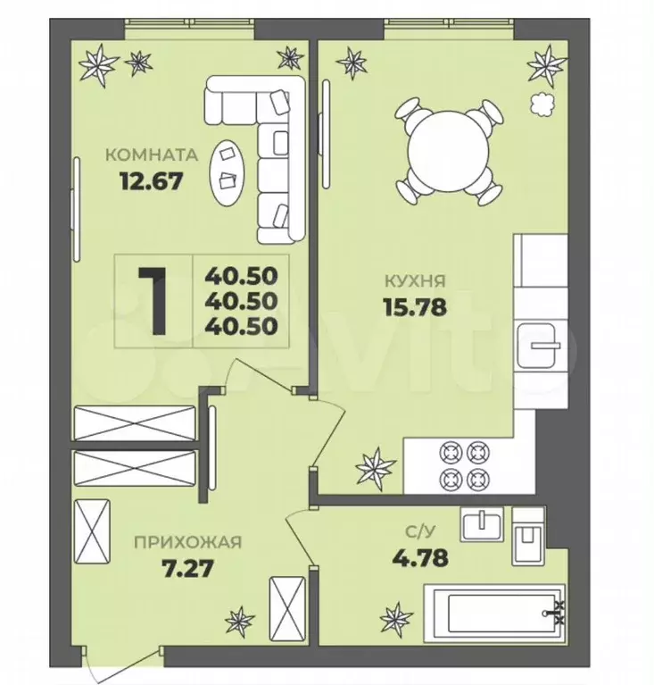 1-к. квартира, 40,5 м, 1/8 эт. - Фото 1