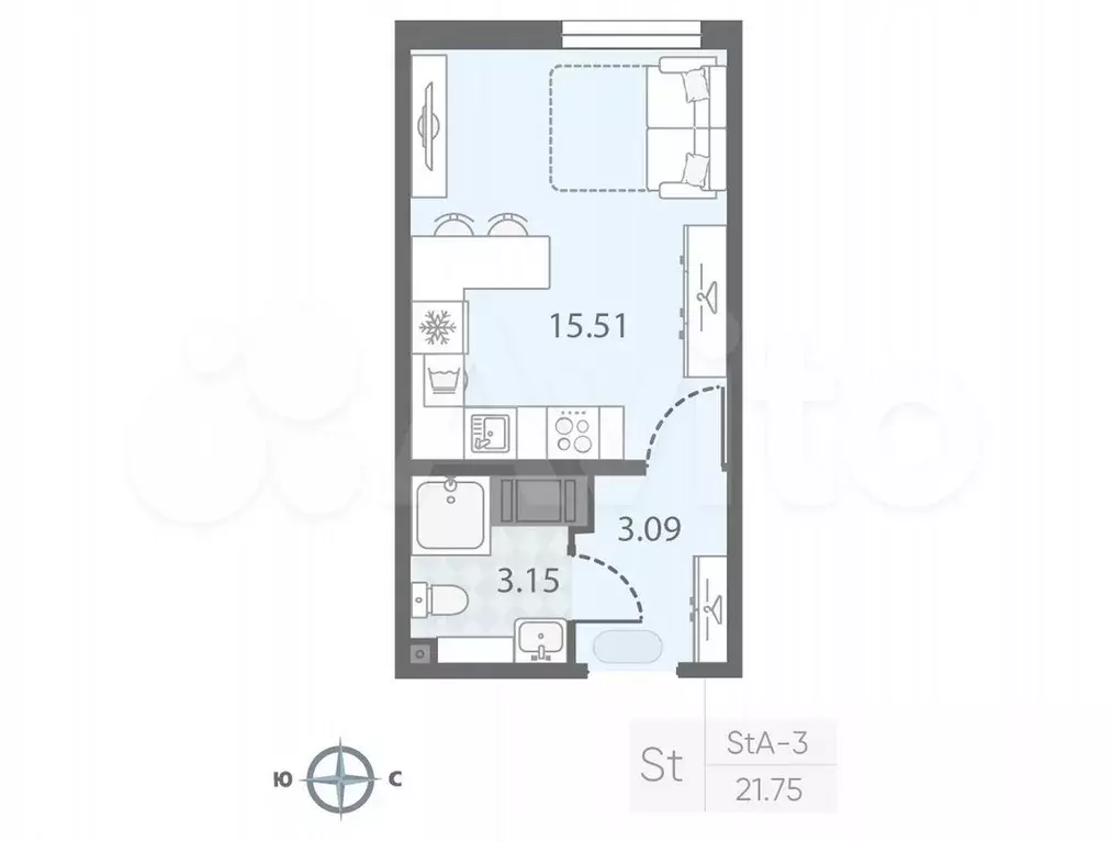 Квартира-студия, 21,8 м, 8/22 эт. - Фото 0