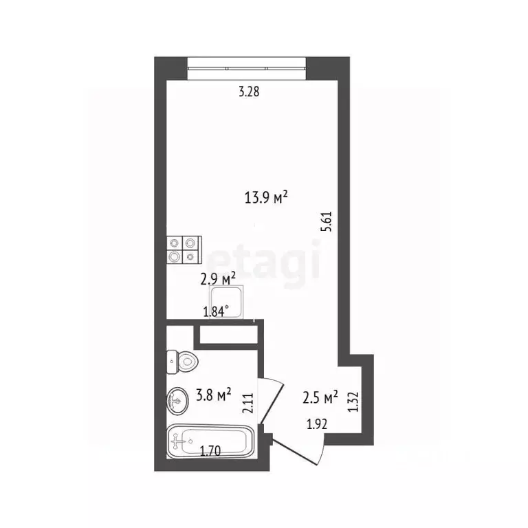 Студия Тюменская область, Тюмень ул. Анатолия Клиндюка, 4к2 (23.0 м) - Фото 2