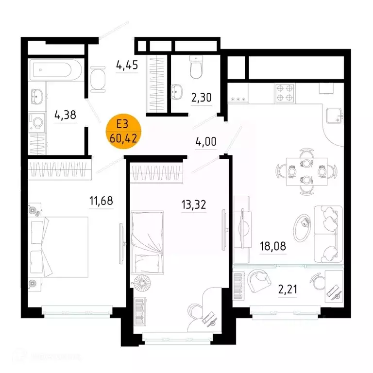 2-к кв. Рязанская область, Рязань ул. Земнухова, 2 (60.42 м) - Фото 0