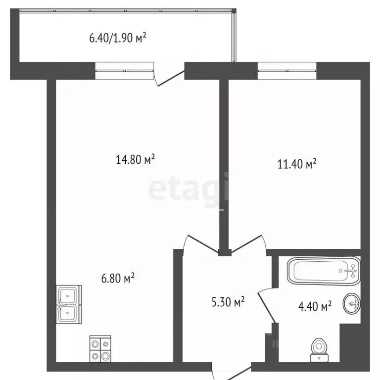 1-к кв. Тюменская область, Тюмень Профсоюзная ул., 55 (44.5 м) - Фото 2