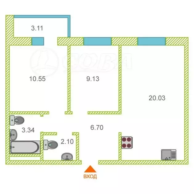 2-комнатная квартира: деревня Патрушева, улица Петра Ершова, 10 (51.4 ... - Фото 1