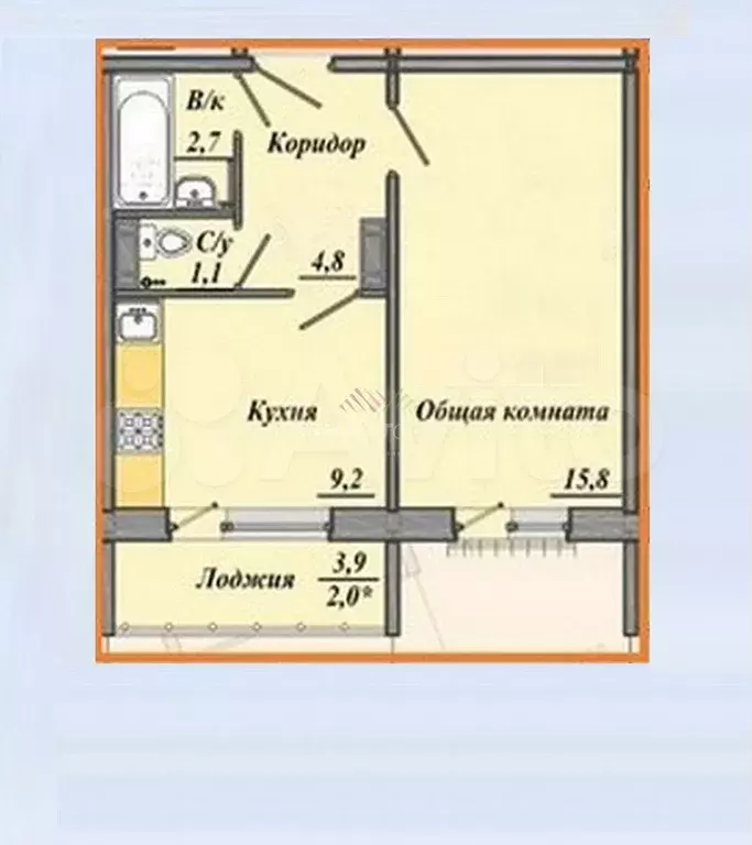 1-к. квартира, 33,6 м, 1/3 эт. - Фото 0