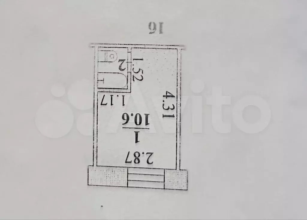 1-к. квартира, 12,1 м, 3/5 эт. - Фото 0