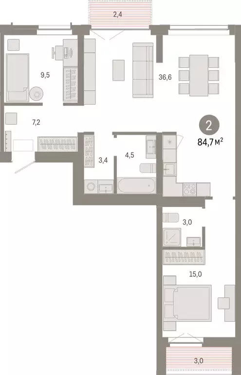 2-комнатная квартира: Новосибирск, Октябрьский район, микрорайон ... - Фото 1