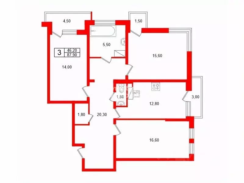 3-к кв. Санкт-Петербург Малая Десятинная ул., 36 (87.9 м) - Фото 1