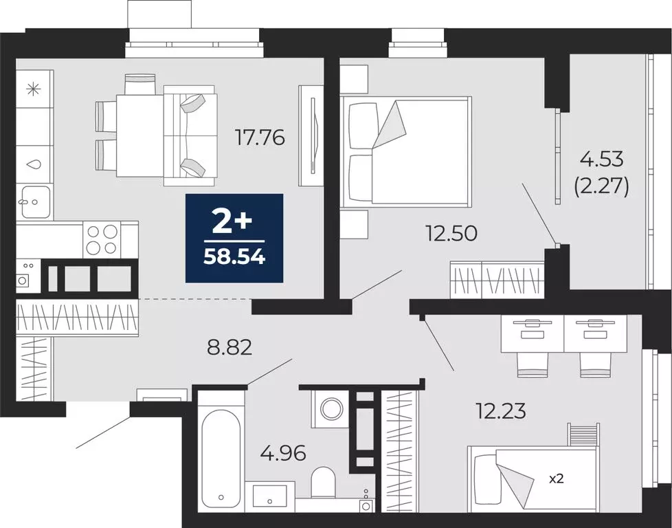 2-комнатная квартира: Тюмень, Арктическая улица, 16 (58.54 м) - Фото 0