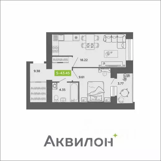 1-к кв. Архангельская область, Архангельск Аквилон Роса жилой комплекс ... - Фото 0