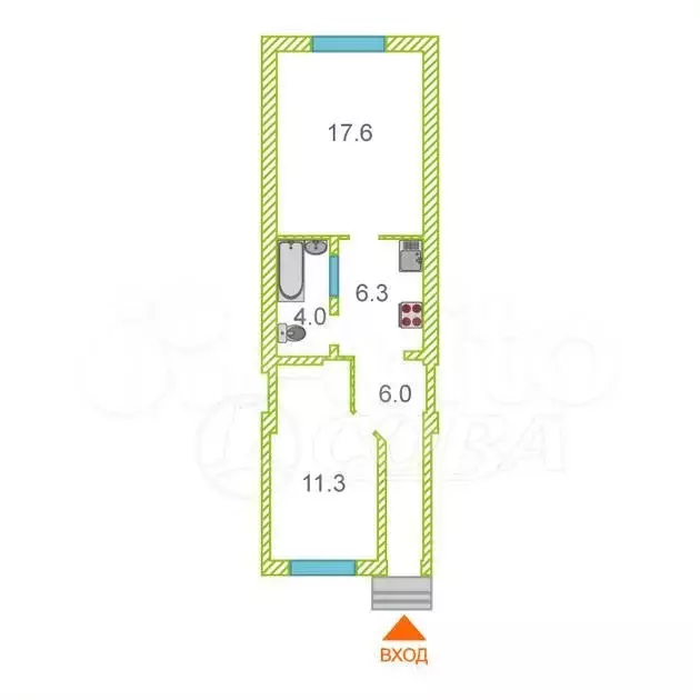 2-к. квартира, 45 м, 1/5 эт. - Фото 0