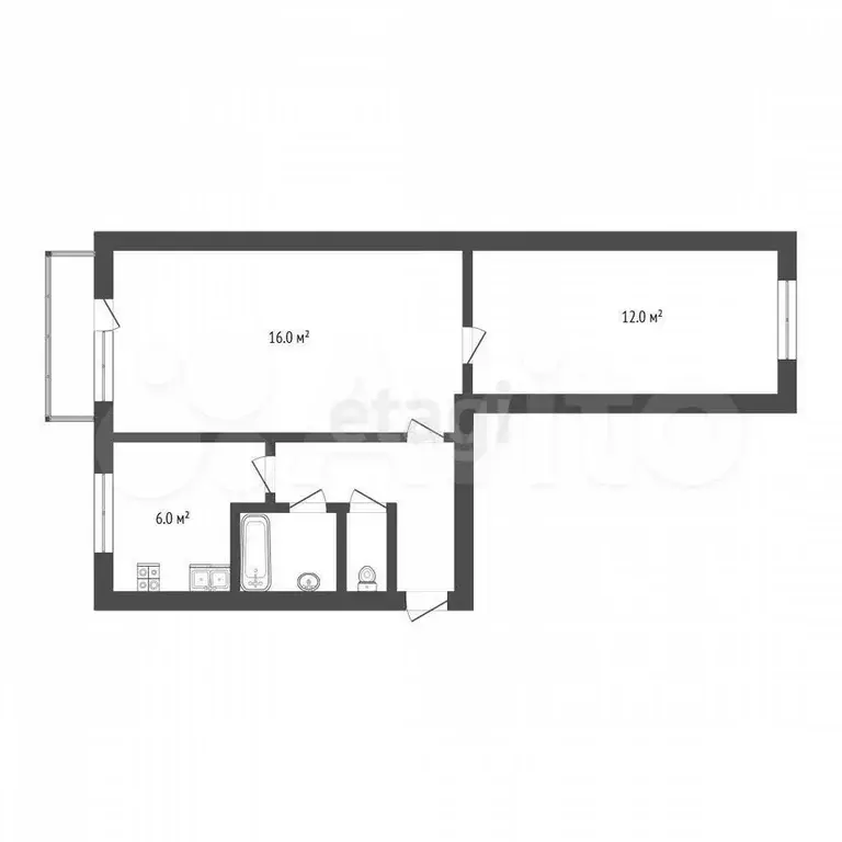 2-к. квартира, 46,1 м, 5/5 эт. - Фото 1