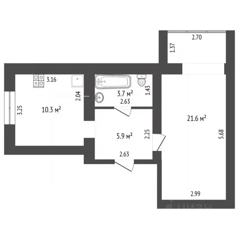 1-к кв. Крым, Бахчисарай ул. Грузинова, 63 (41.4 м) - Фото 2