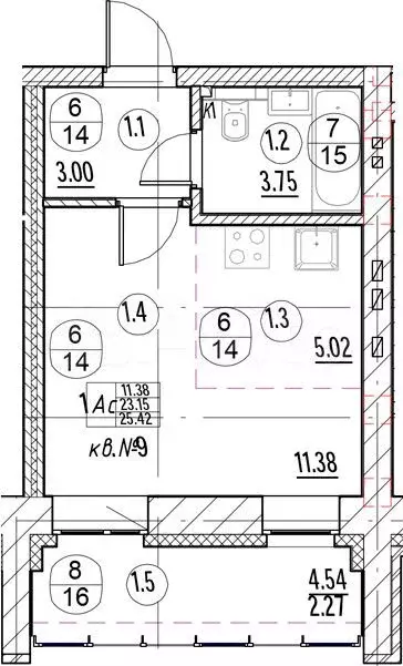 Квартира-студия, 25,4м, 4/9эт. - Фото 1