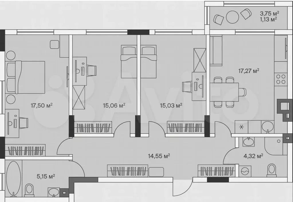 3-к. квартира, 90 м, 1/7 эт. - Фото 1