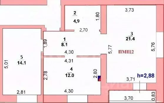 2-к кв. Липецкая область, Липецк ул. Пожарского, 1 (63.4 м) - Фото 1