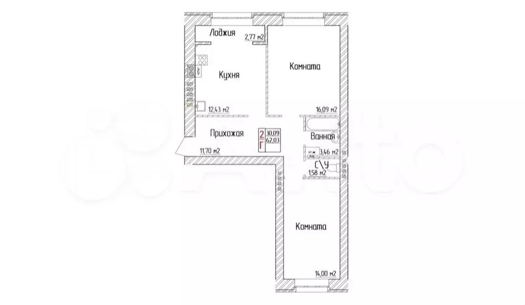 2-к. квартира, 62 м, 1/4 эт. - Фото 0