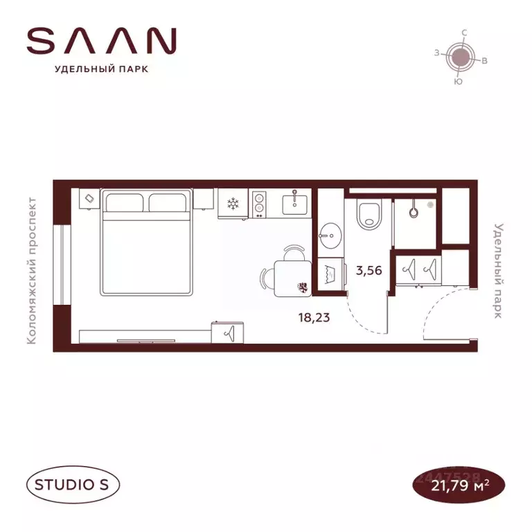 Студия Санкт-Петербург  (21.79 м) - Фото 1