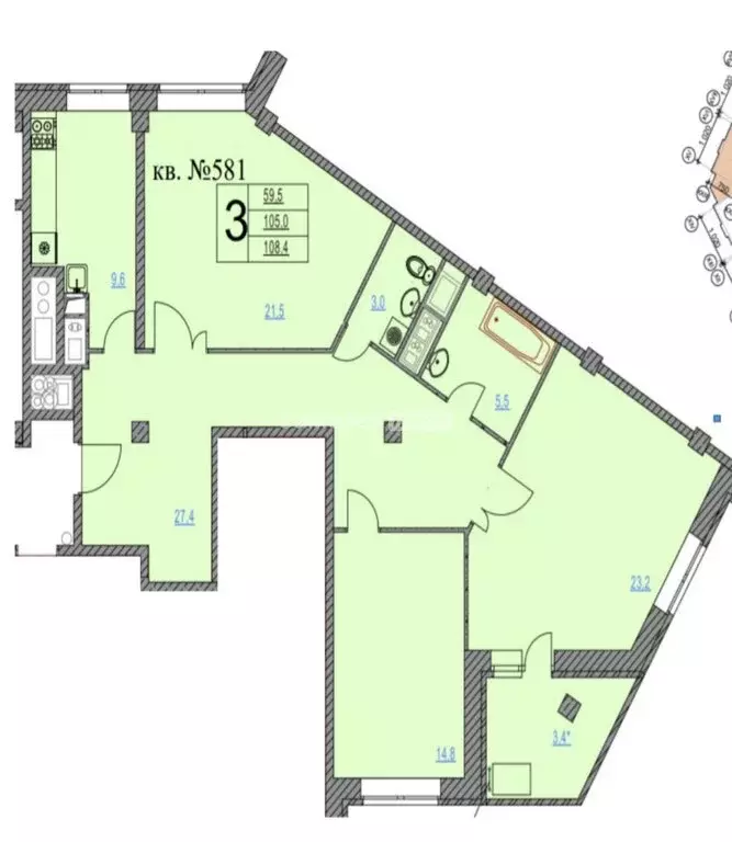 3-комнатная квартира: Ногинск, Шибаевская улица, 1 (103.9 м) - Фото 1