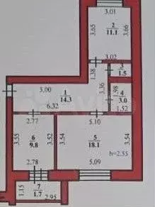 2-к. квартира, 59,5 м, 5/5 эт. - Фото 0