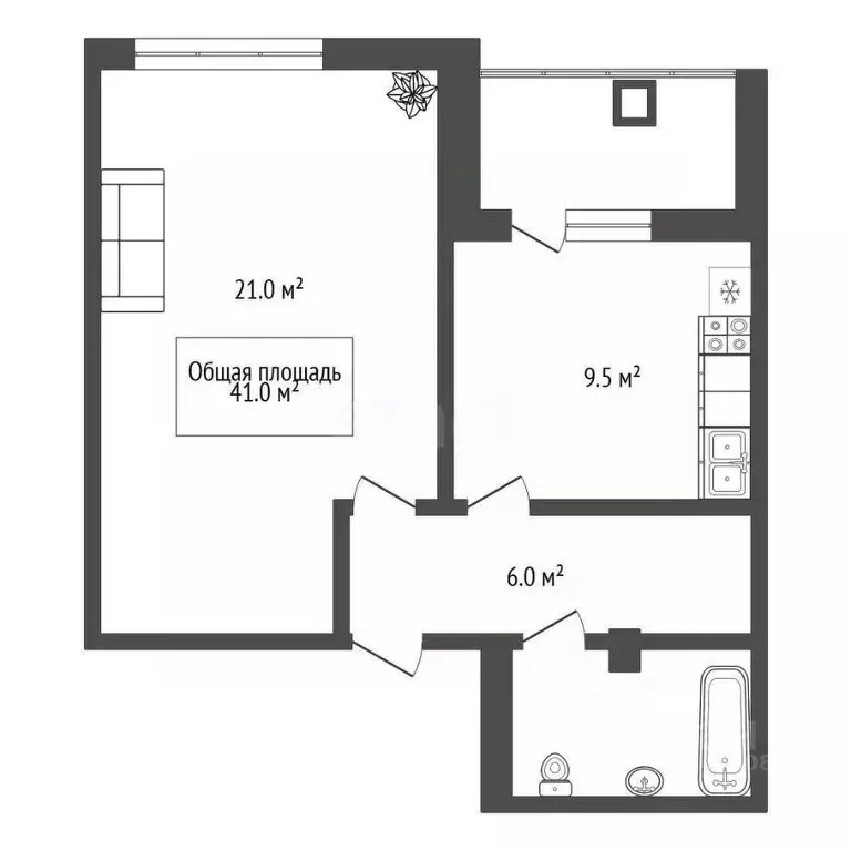 1-к кв. Новосибирская область, Новосибирск ул. Краузе, 21/1 (41.0 м) - Фото 2