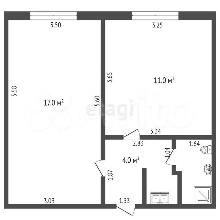 2-к. квартира, 34,8 м, 8/9 эт. - Фото 0