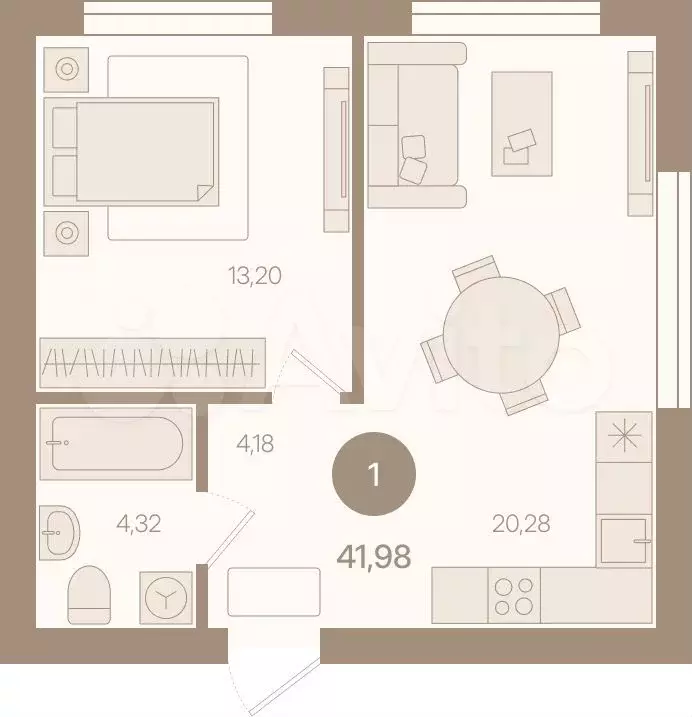 2-к. квартира, 42 м, 4/8 эт. - Фото 0