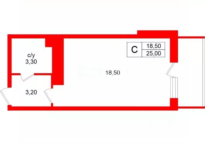 Студия Санкт-Петербург Комендантский просп., 64к1 (25.0 м) - Фото 2
