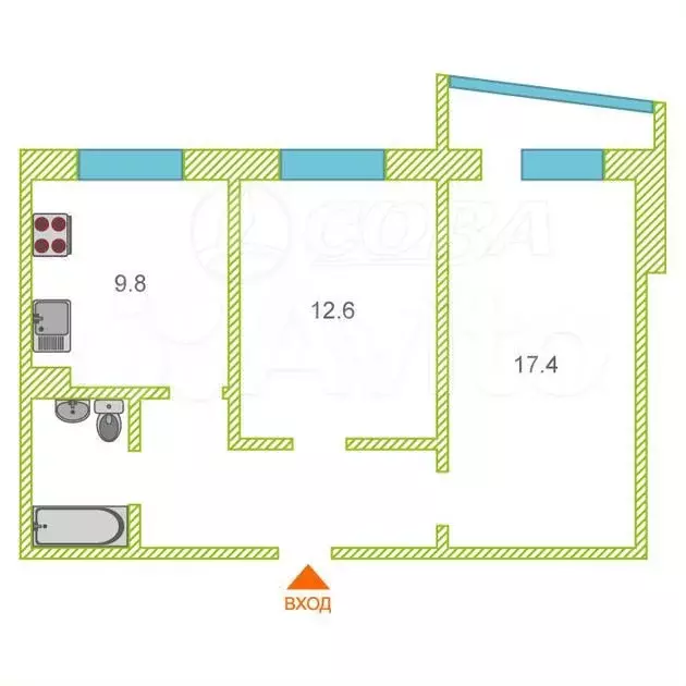 2-к. квартира, 52 м, 4/9 эт. - Фото 0