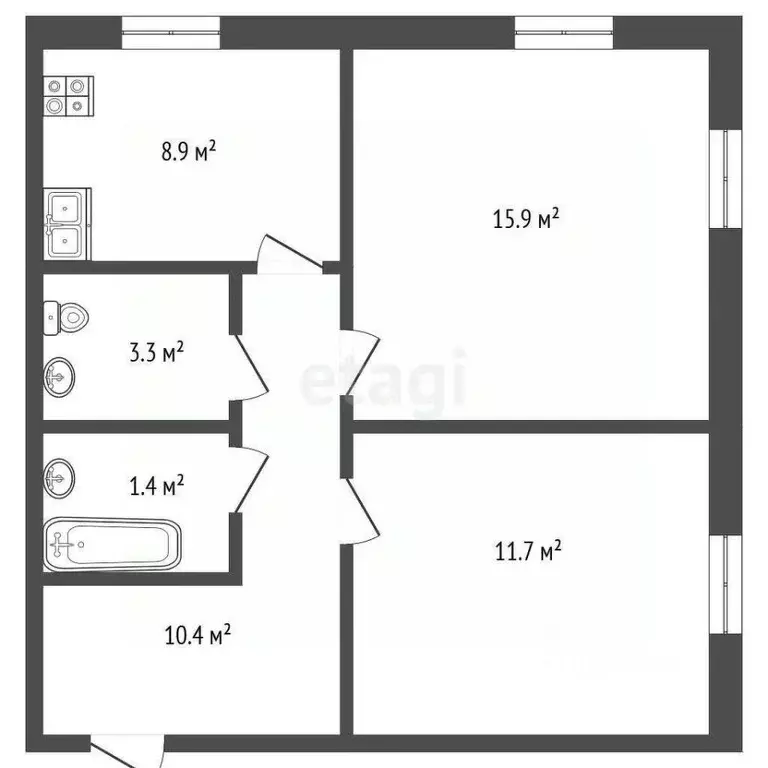 2-к кв. Тюменская область, Тюмень ул. Дмитрия Менделеева, 2 (51.6 м) - Фото 2