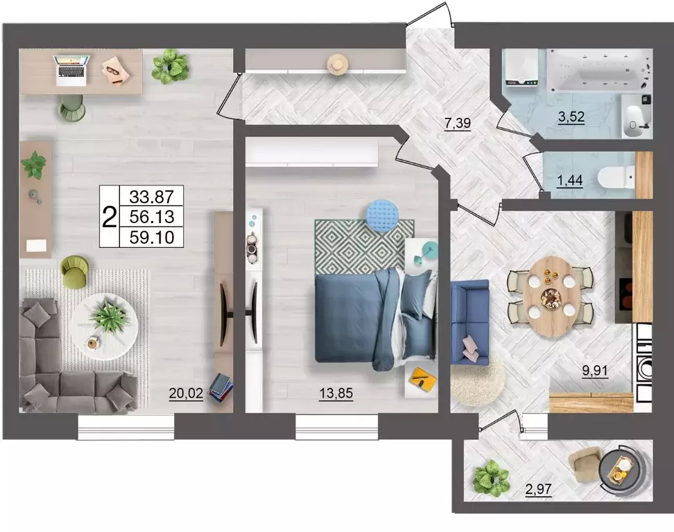 2-к кв. Смоленская область, Смоленск Краснинское ш., 26А (59.1 м) - Фото 1