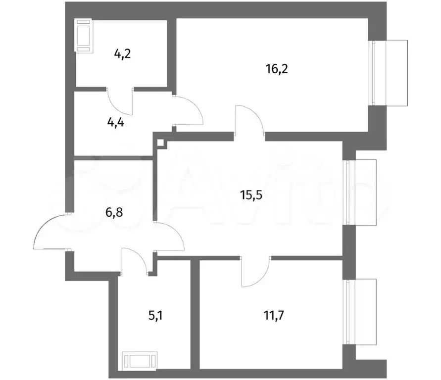 2-к. квартира, 63,9 м, 2/6 эт. - Фото 1